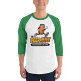 The Beer Mile 3/4 sleeve raglan shirt-Shirts-The Beer Mile-White/Kelly-XS-The Beer Mile