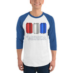 'Merica Red, White, and Blue Beer Cans - 3/4 sleeve raglan shirt-Shirts-The Beer Mile-White/Royal-XS-The Beer Mile