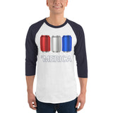 'Merica Red, White, and Blue Beer Cans - 3/4 sleeve raglan shirt-Shirts-The Beer Mile-White/Navy-XS-The Beer Mile