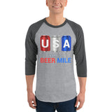Team USA Beer Mile Cans - 3/4 sleeve raglan shirt-Shirts-The Beer Mile-Heather Grey/Heather Charcoal-XS-The Beer Mile
