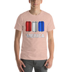 'Merica Red, White, and Blue Beer Cans Drinking Shirt-Shirts-The Beer Mile-Heather Prism Peach-XS-The Beer Mile