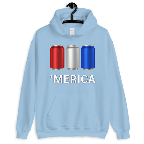 'Merica Red, White, and Blue Beer Cans Hooded Sweatshirt-Sweatshirts-The Beer Mile-Light Blue-S-The Beer Mile