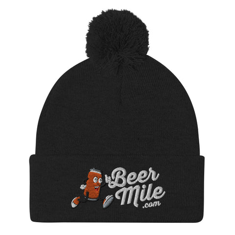 BeerMile.com Pom-Pom Beanie-Hats-The Beer Mile-Black-The Beer Mile