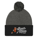 BeerMile.com Pom-Pom Beanie-Hats-The Beer Mile-Dark Heather Grey/ Black-The Beer Mile