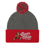 BeerMile.com Pom-Pom Beanie-Hats-The Beer Mile-Dark Heather Grey/ Red-The Beer Mile
