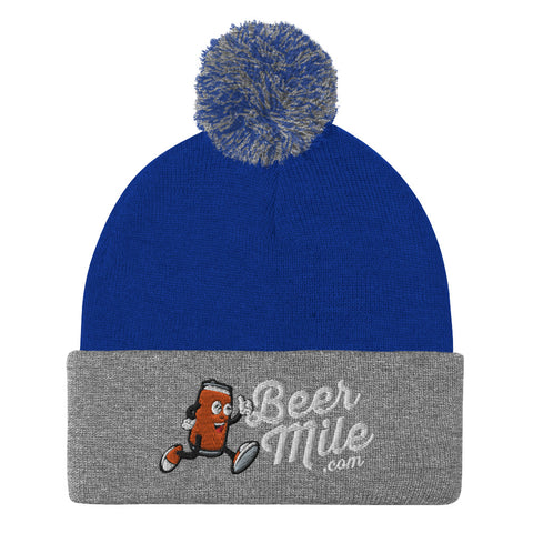 BeerMile.com Pom-Pom Beanie-Hats-The Beer Mile-Royal/ Heather Grey-The Beer Mile